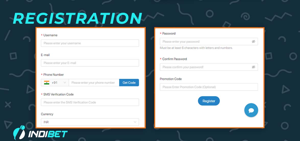 Registration fields on the Indibit bookie.