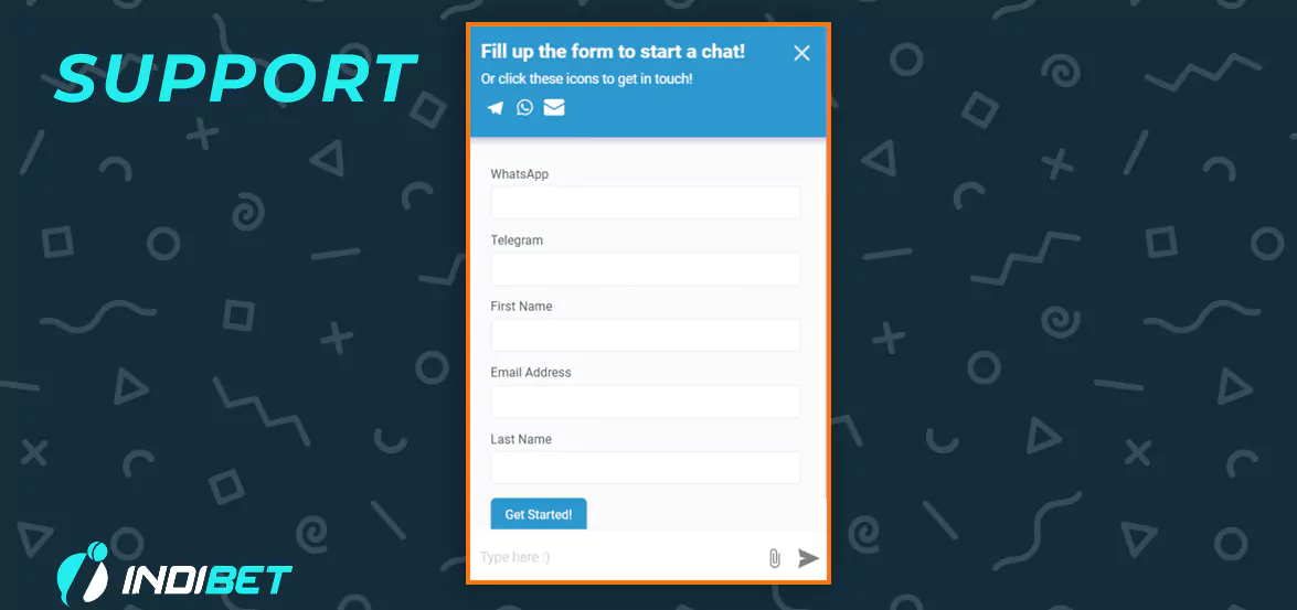Chat support on Indibet.