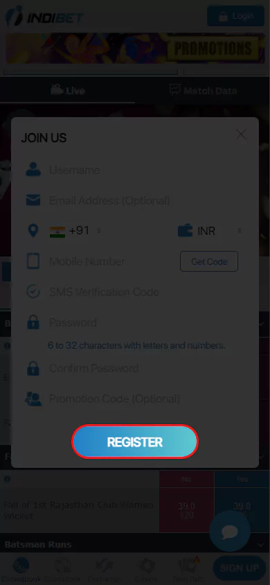 Finish the registration prcoess on the Indibet.